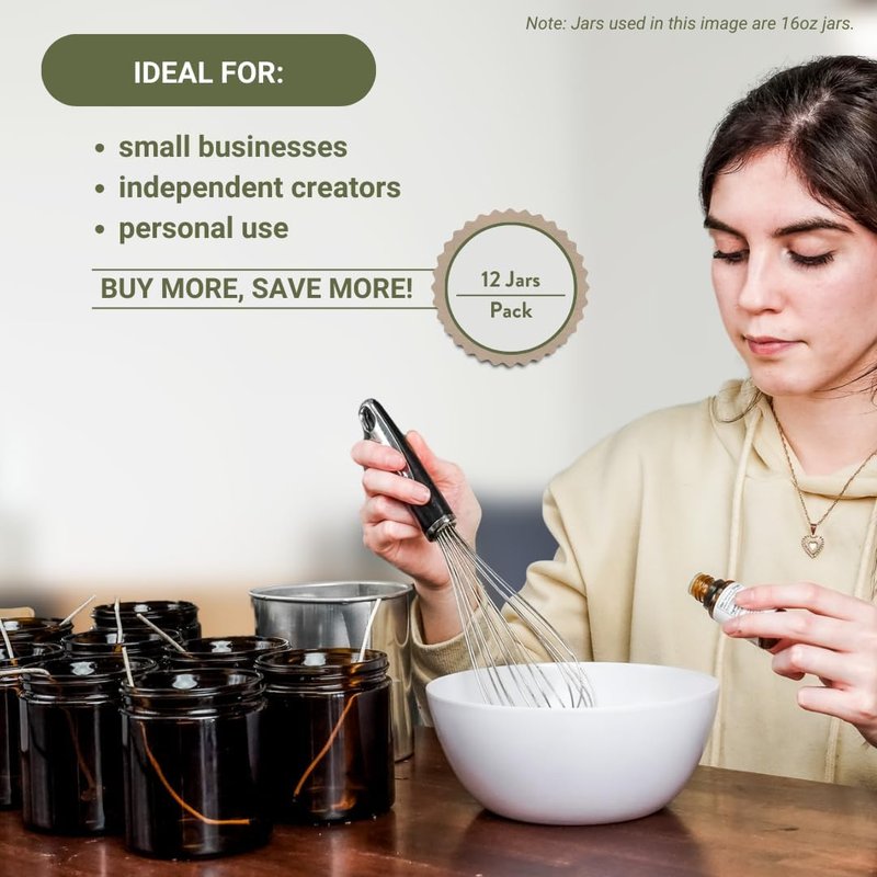 Glass Amber 2oz Jar - Lead-Free Round Jars for Beauty Products | Black Lid, Ideal for Lotions & Powders
