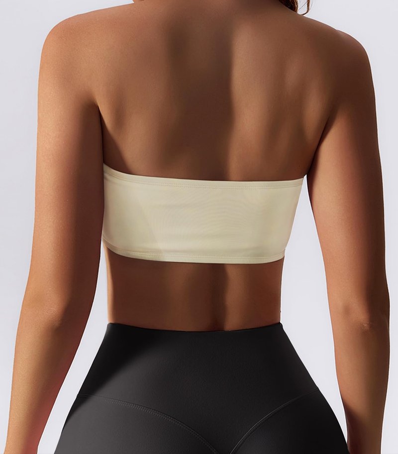 Boudaner Women’s Padded Bandeau Sports Tube Top Bra Strapless Wireless Solid Seamless Yoga Workout Bralette