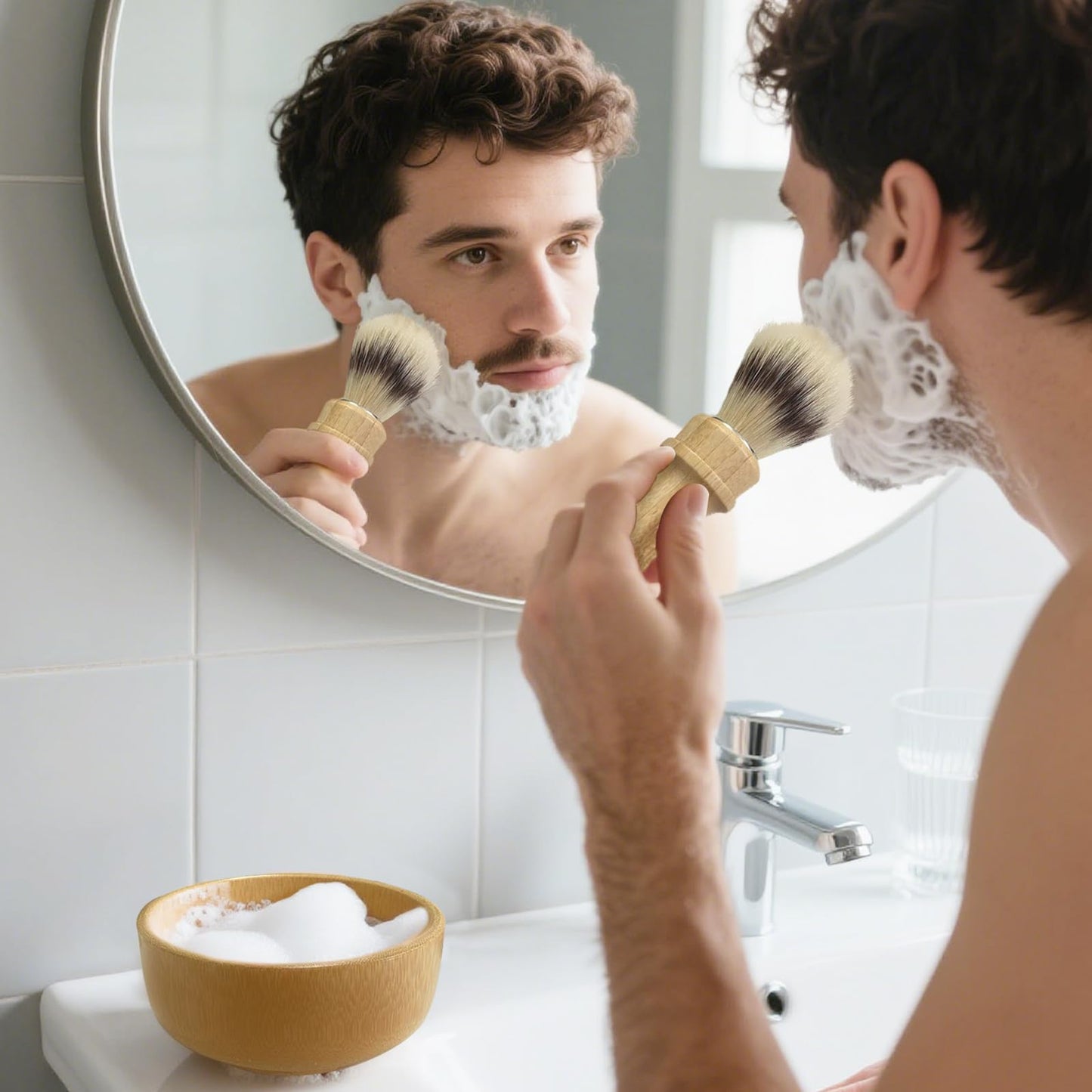 Kikc Men's Shaving Kit with Natural Boar Bristle Shaving Brush, Pure Bamboo Shaving Brush Stand with Bowl | Complete Wet Shaving Set for Smooth & Luxurious Shave