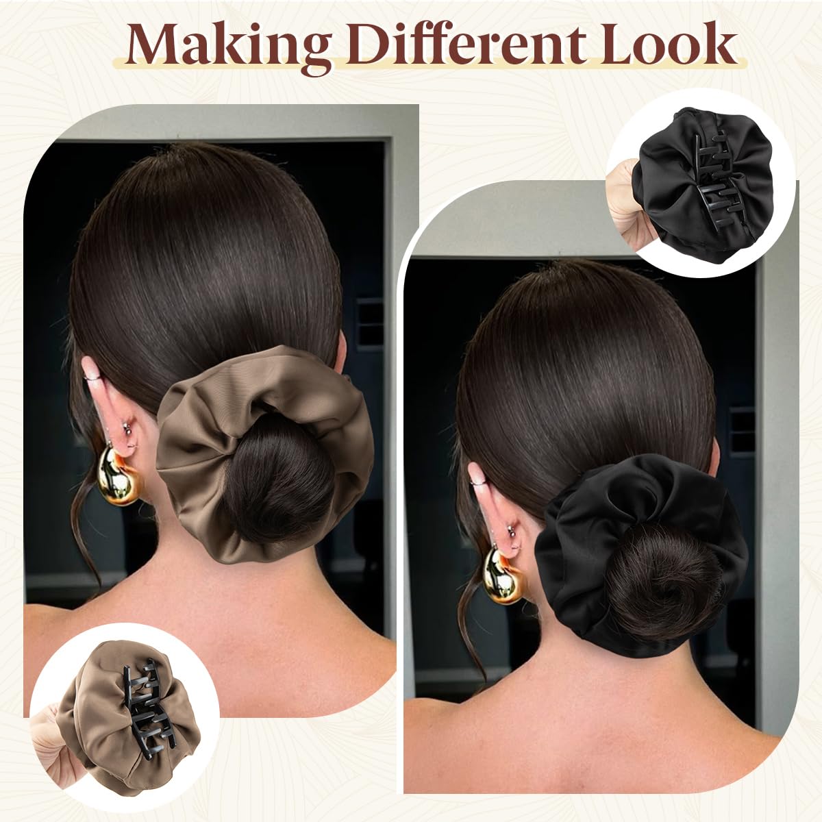 SARLA Small Sleek Claw Clip Hair Bun with Hair Scrunchies Hairpieces for Women Synthetic Elegant Updo Donut Chignon Ponytail Ease Use Grey Multi