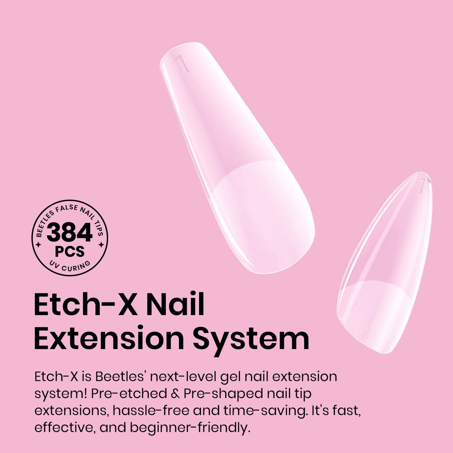 Beetles Gel Nail Tips Etch-X- Almond Extra Short, 384pcs 12 Sizes, Pre-Etched Half Matte Full Cover Soft Gel Nail Tips, Press on False Nail Extension Acrylic Fake Nails, Easy DIY Salon Art