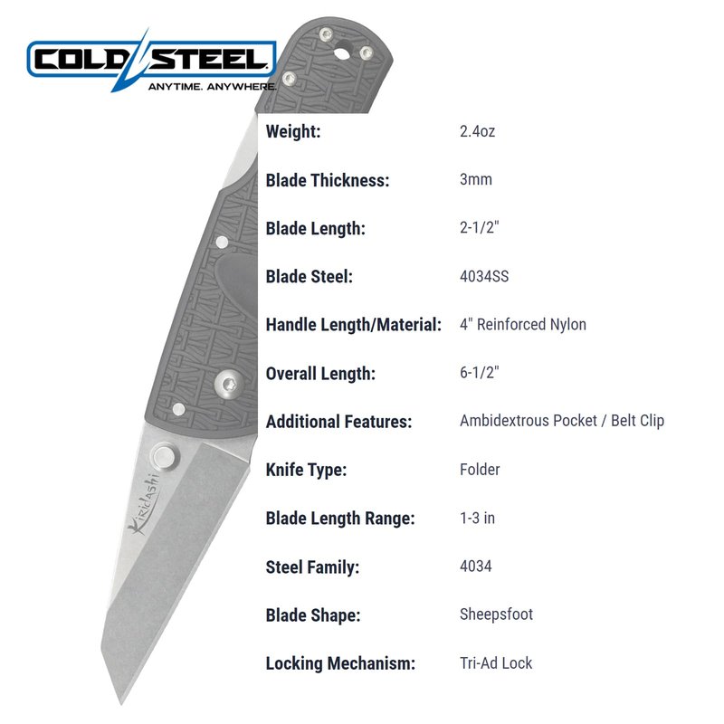 Cold Steel Kiridashi 2.5" 4034SS Sheepsfoot Blade 4" Griv-Ex Handle Everyday Carry Utility Tactical Folding Knife, Blister Pack