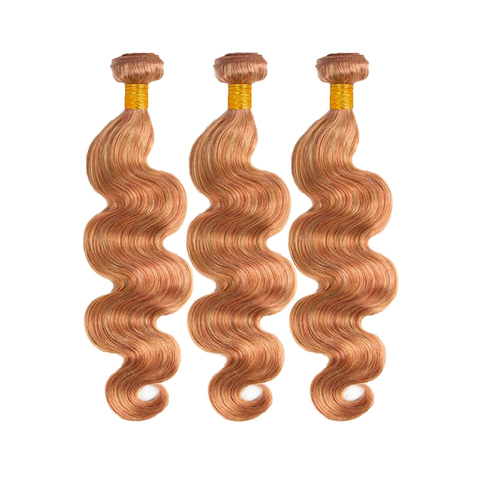 Honey Blonde Human Hair Bundles Honey Brown Body Wave Bundles 18 20 22 Inch Brazilian Virgin Remy 3 Bundles P27/30 Highlight Body Wave Hair Extensions