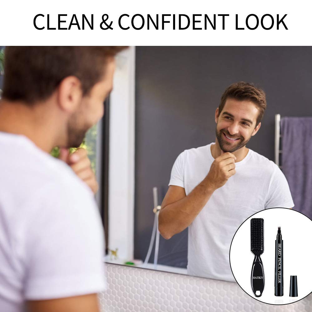 HATIKY Beard Pencil Filler for Men- Water Proof& Sweat Proof, Long Lasting -Beard Pen with a Micro-Fork Tip Applicator Creates Natural Looking Beard, Moustache & Eyebrows