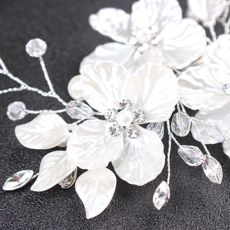 Bridal Pearl Flower Hair Comb with Rhinestones - Wedding Accessory