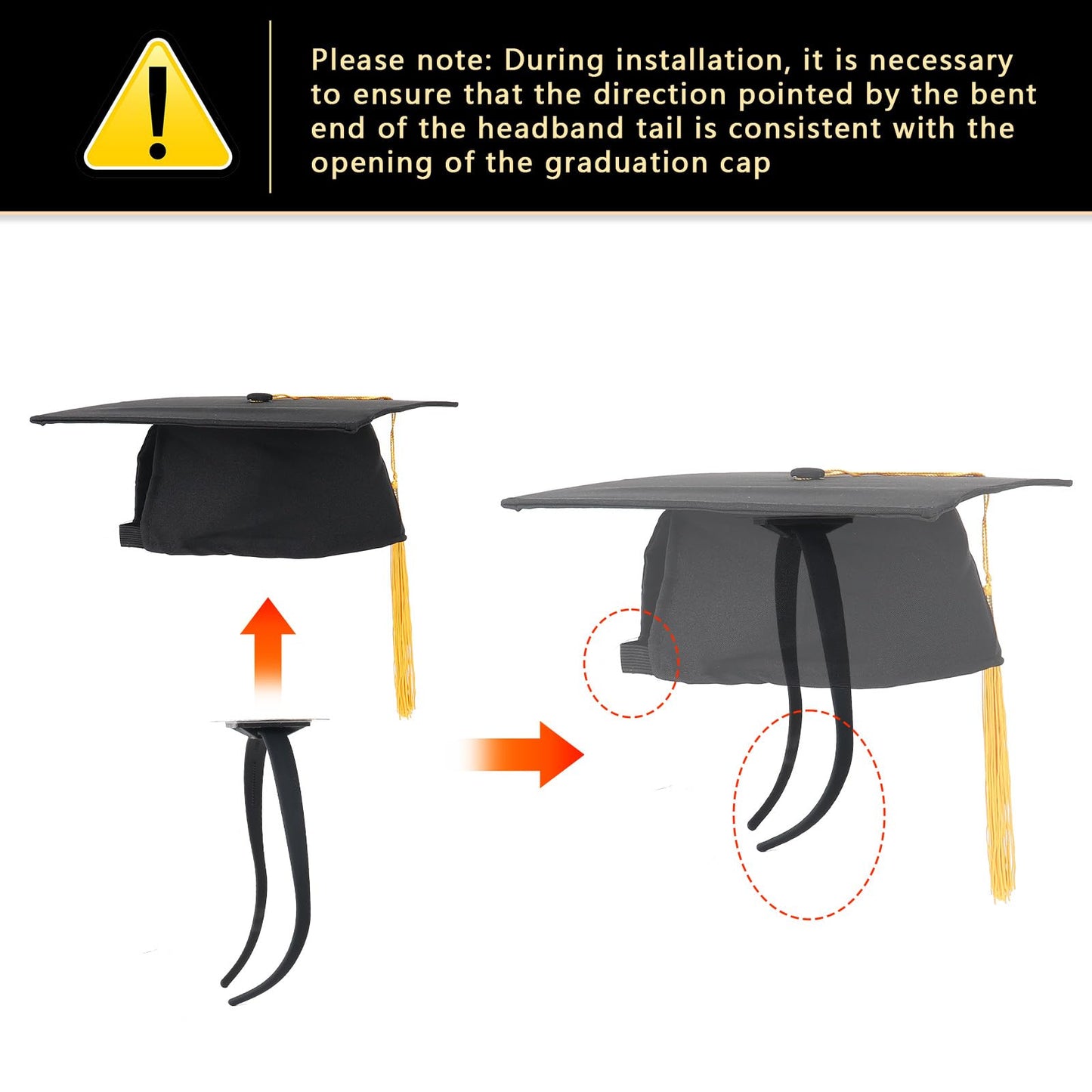 Tryly 2 Pack Graduation Cap Headband Insert, Anti-Slip Stabilizer, Eyeglasses Compatible, Graduation Gift for Graduates (Black 2pcs)