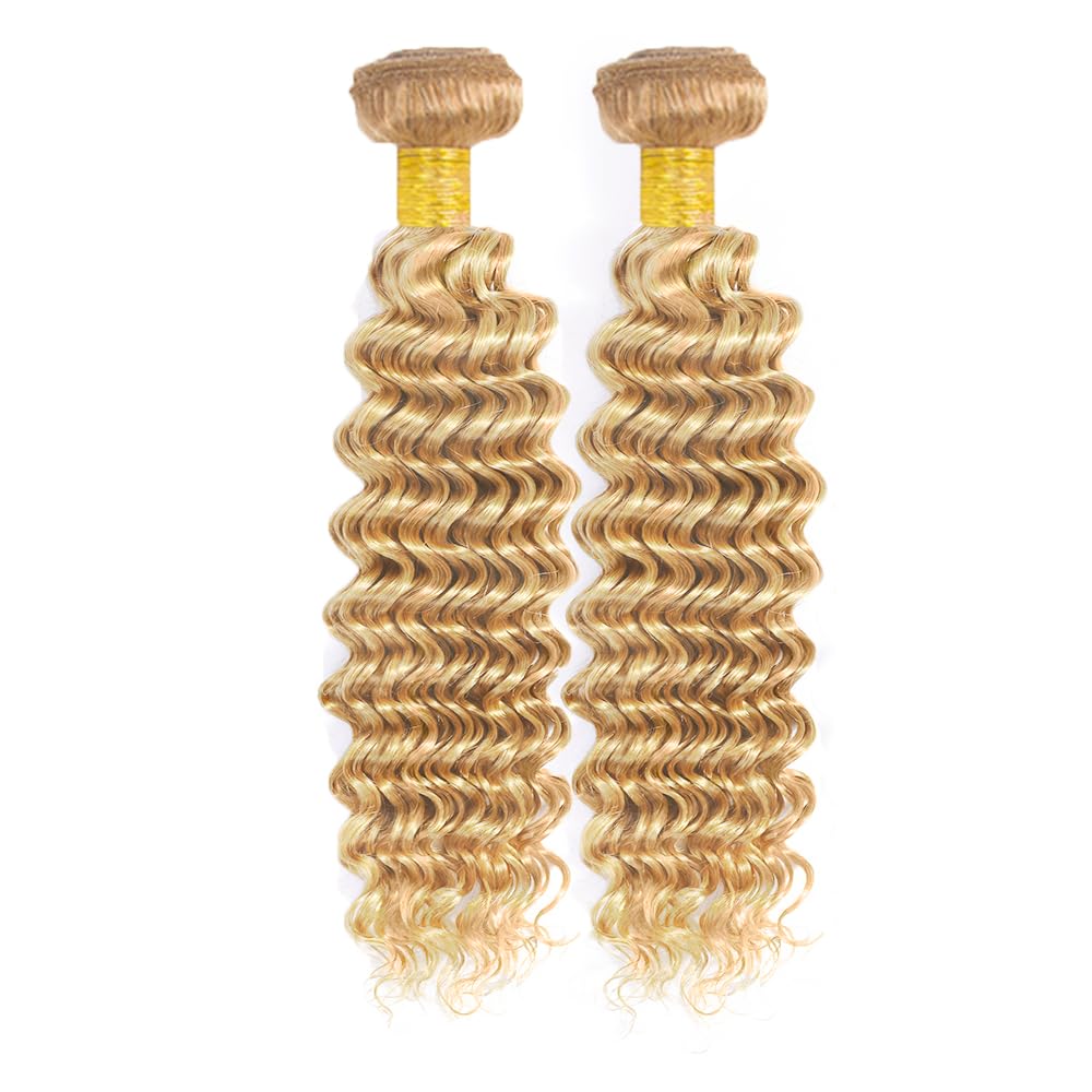 613 Bundles Human Hair p27/613 Bundles 12 12 inch Honey Blonde Deep Wave Bundle Human Hair Blonde Bundle P27613 Color