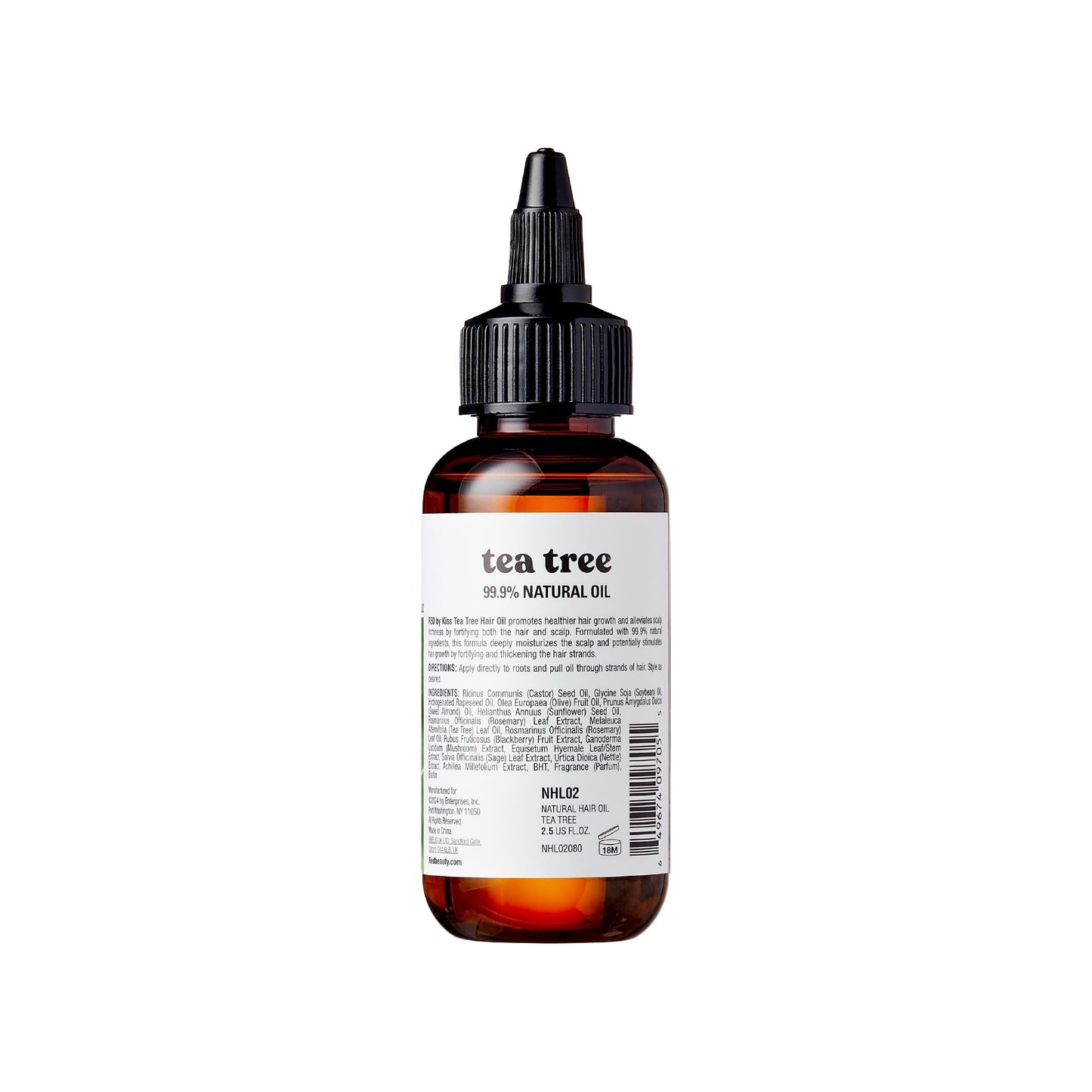 Red by Kiss Professional 99.9% Natural Hair Oil, Organic Vegan Oil Blend for Dry & Itchy Scalp Relief, Hydrating Biotin Infused, Nourish Add Shine & Smooth Hair (Tea Tree, 2.5 Fl Oz)