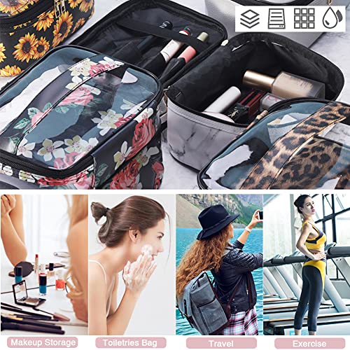 FITINI Double Layer Travel Makeup Bag, Water-Resistant Cosmetic Organizer