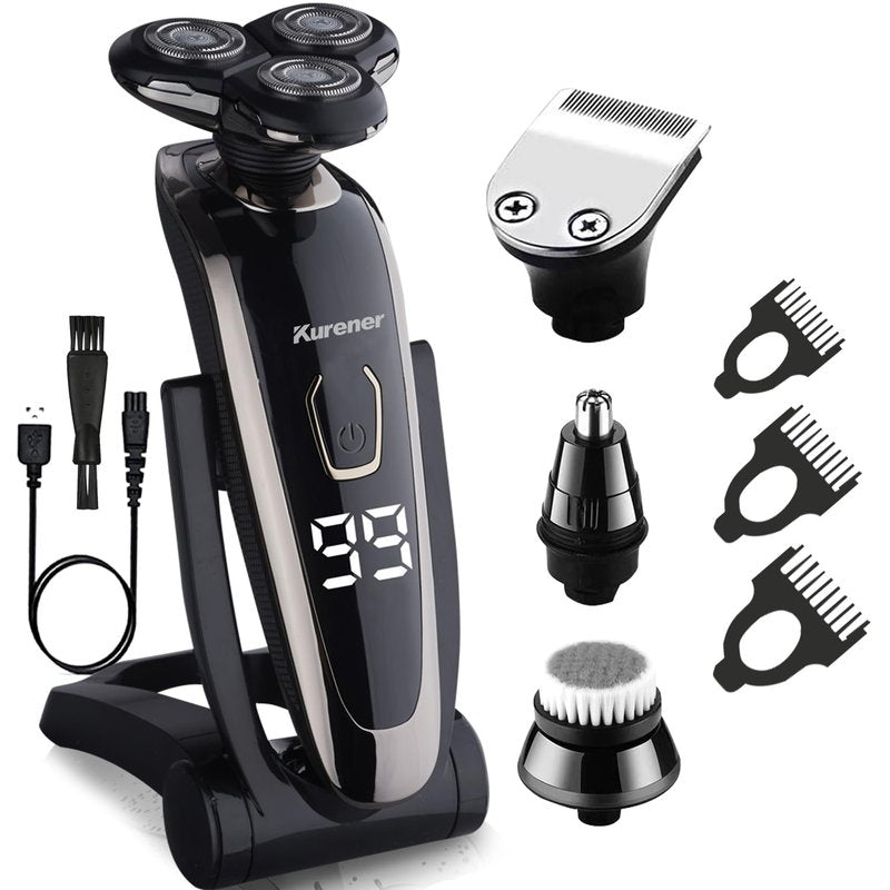 Electric Razor for Men Shaver Rechargeable Waterproof Rotary for Shaving with Nose Trimmer Sideburns Trimmer Face Cleaning Brush