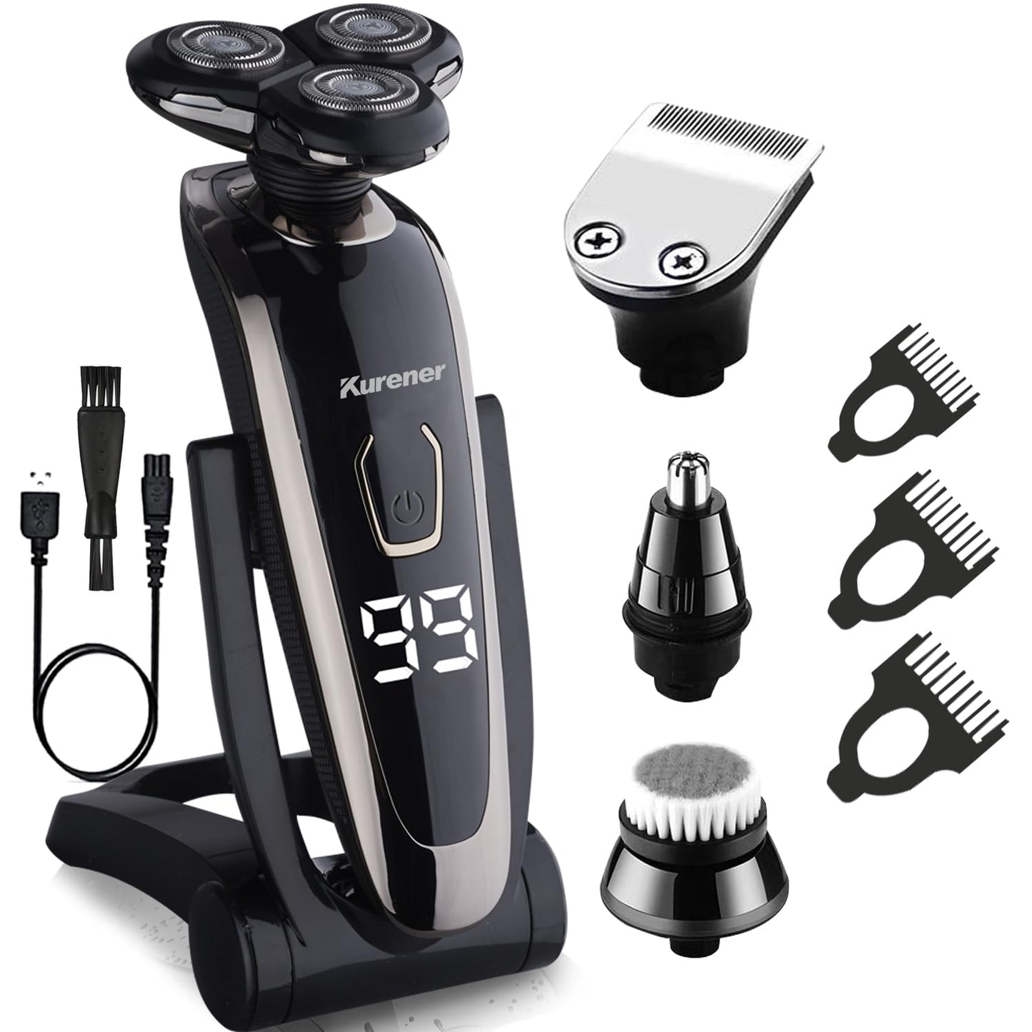 Electric Razor for Men Shaver Rechargeable Waterproof Rotary for Shaving with Nose Trimmer Sideburns Trimmer Face Cleaning Brush