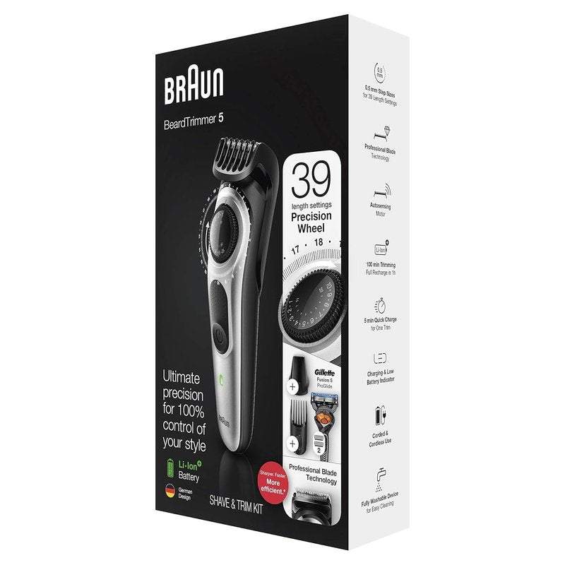 Braun Beard Trimmer BT5260, Hair Clippers for Men, Cordless & Rechargeable, Mini Foil Shaver, Detail Trimmer with Gillette ProGlide Razor