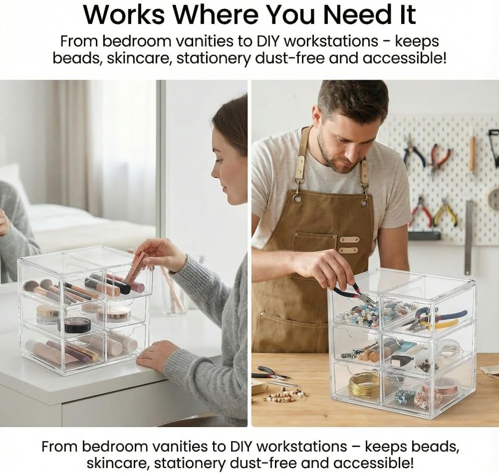 Acrylic Drawer Organizer - Stackable Storage Box for Stationery, Cosmetics & Jewelry | Transparent Dustproof Design