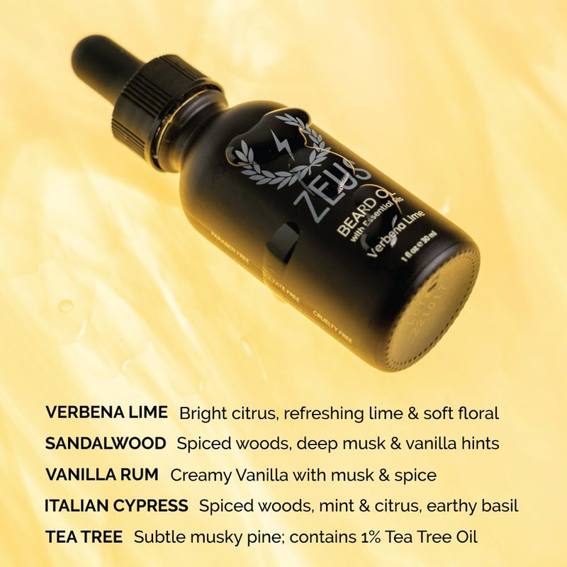 ZEUS Natural Beard Oil for Men, Premium Grooming Oil to Soften, Hydrate, Condition & Control Frizz in Beard and Mustache (Made in USA) Italian Cypress