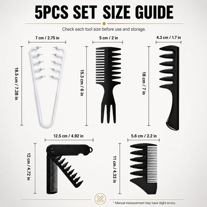 Volumizing Hair Styling Comb Set - 5PCS Texture Comb for Men & Women | Root Lift, Quiff, Slick Back Tools