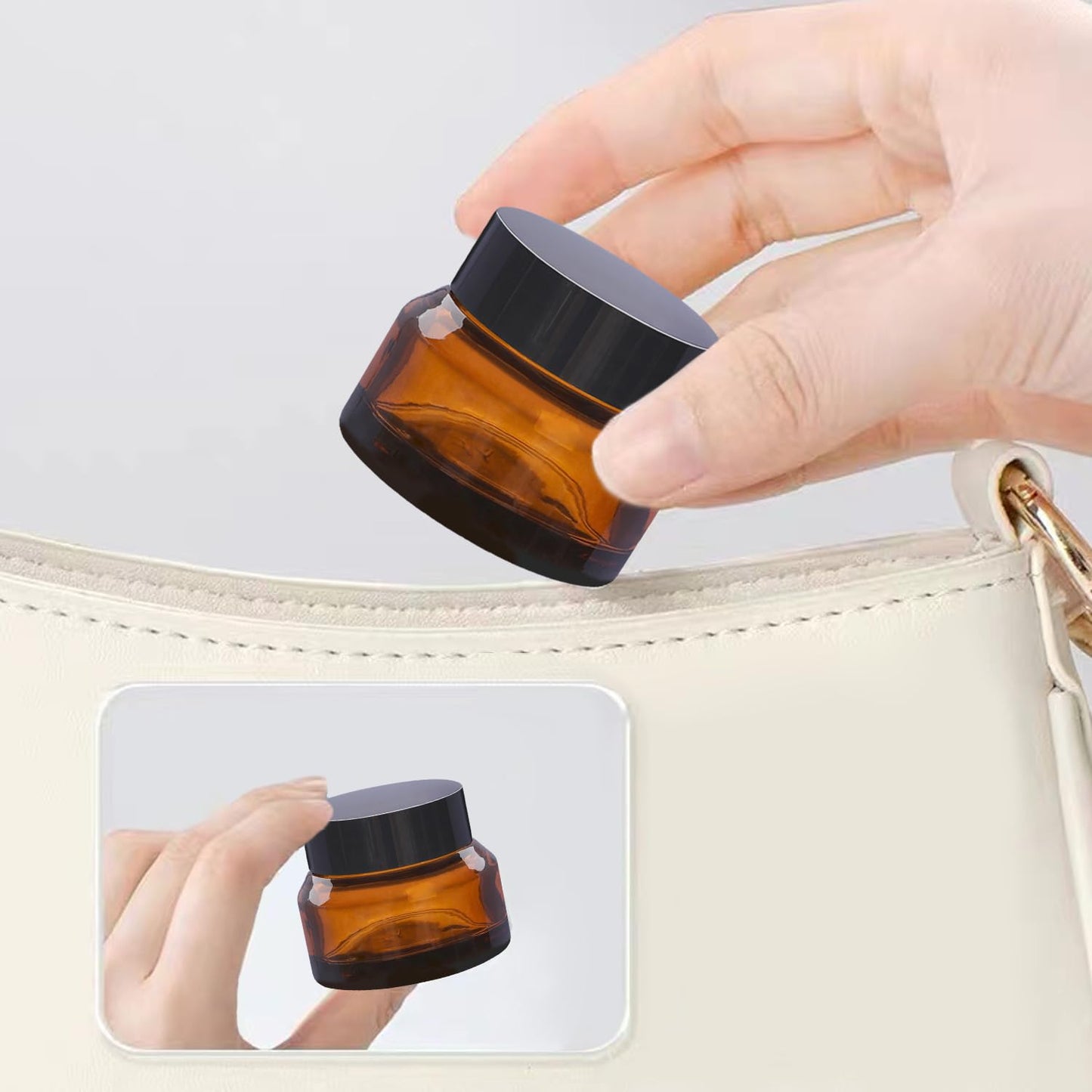 1 oz Glass Cosmetic Jars with Lids,3 Pack Amber Small Glass Jars with Lids,30 ml Empty Glass Makeup Containers for Sample, Cream, Lotion (1 oz, Amber)