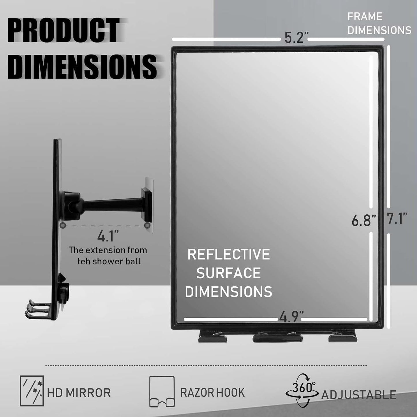 Shower Mirror for Shaving & Washing Face - 360° Adjustable with Razor Holders | Easy Install Bathroom Accessory