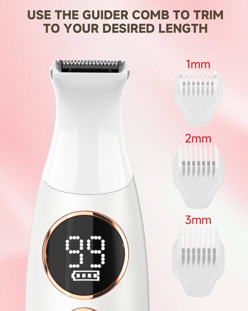 Bikini Trimmer for Women 5 in 1 Electric Razor, Rechargeable LED Display IPX7 Waterproof Hair Removal for Face, Leg, Armpit, Eyebrow, Pubic, Ideal Gift for Women
