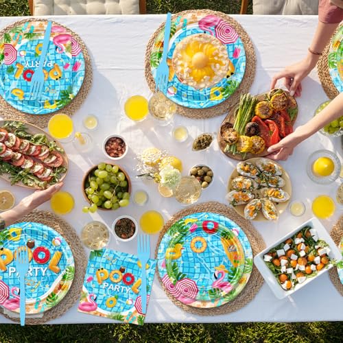 Avezano 96-Piece Pool Party Disposable Plates & Napkins Set for 24 Guests