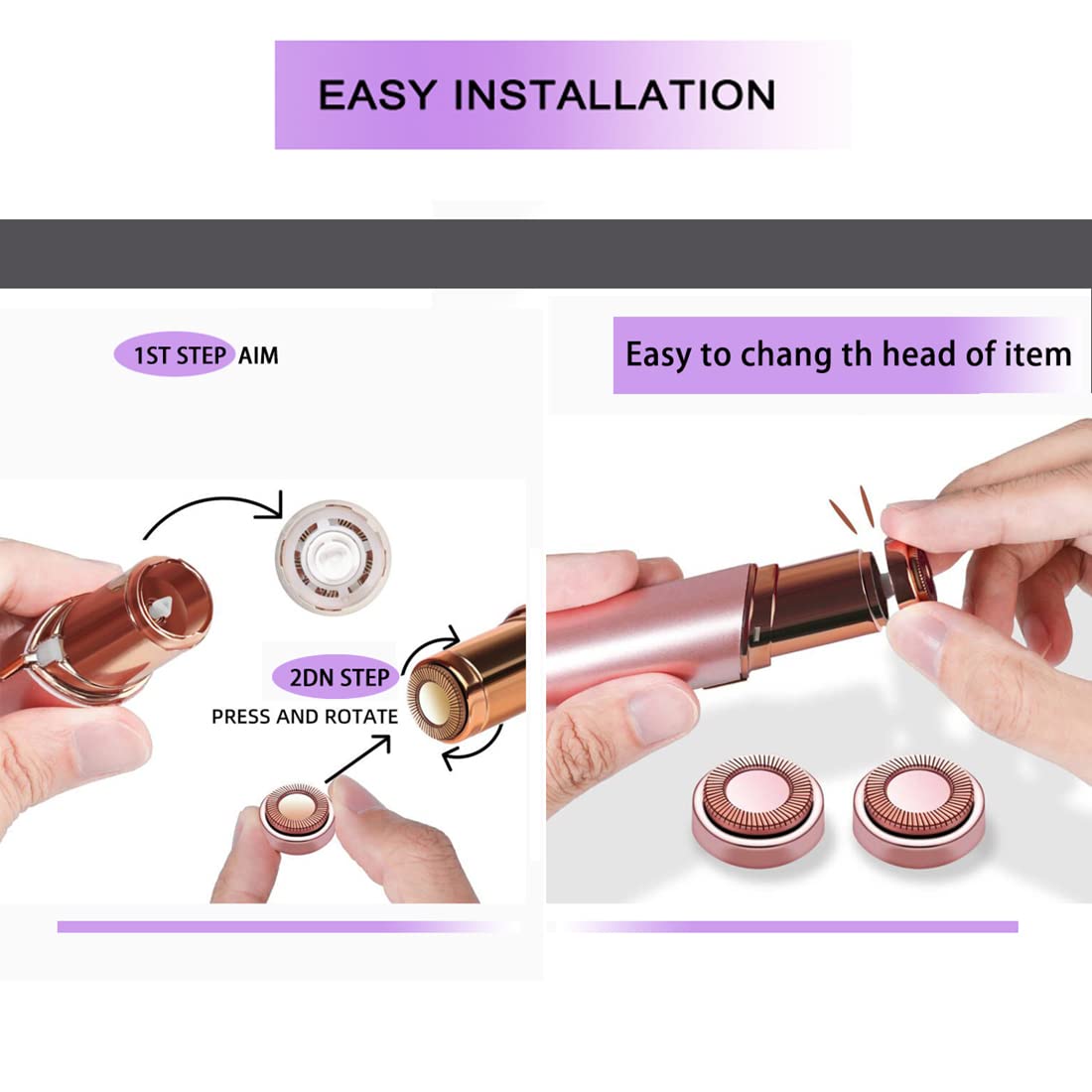 Facial Hair Remover Replacement Heads for Generation 1 Finishing Touch Flawless Facial Hair Removal Tool for Women,18K Gold-Plated Rose Gold 3 Count,First Generation by BECHY. (3 PCS Rose Gold)