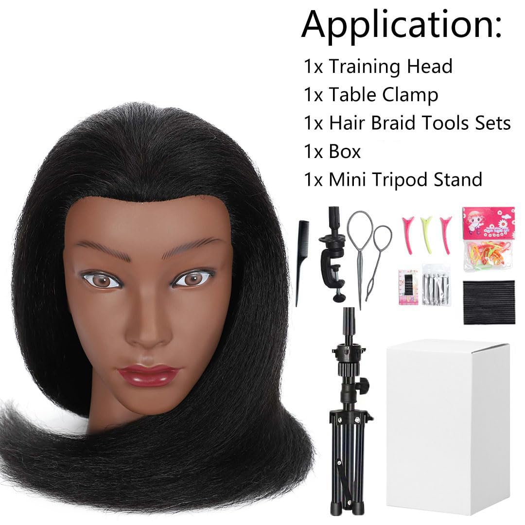 Mannequin Head - 100% Real Human Hair Cosmetology Practice Doll with Tripod Stand | 18 Inch