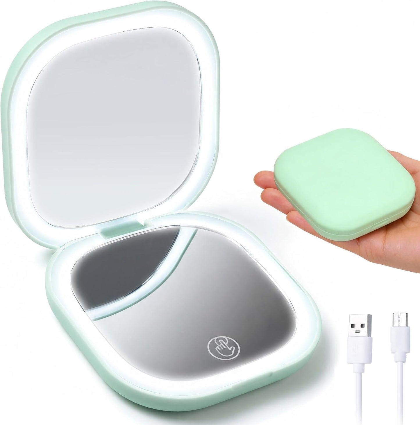 Portable Makeup Mirror - 1X/5X LED Lighted Magnifying Mirror | Compact USB Rechargeable Travel Size in White