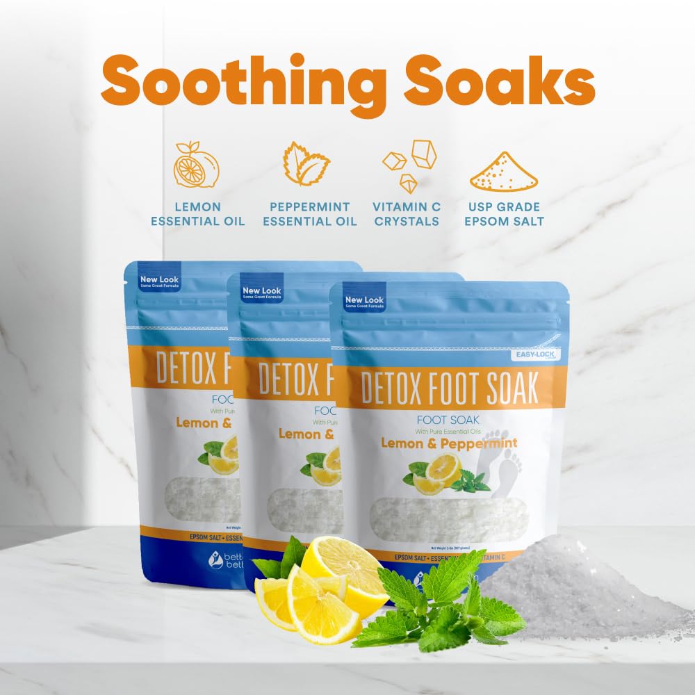 Detox Foot Soak (3 Pack) Epsom Salt Soothing Soaks and Athlete's Foot Detox with Essential Oils in BPA Free Pouch with Press Lock Seal (Bundle with Three 2 Lbs Pouches 6 Lbs Total)