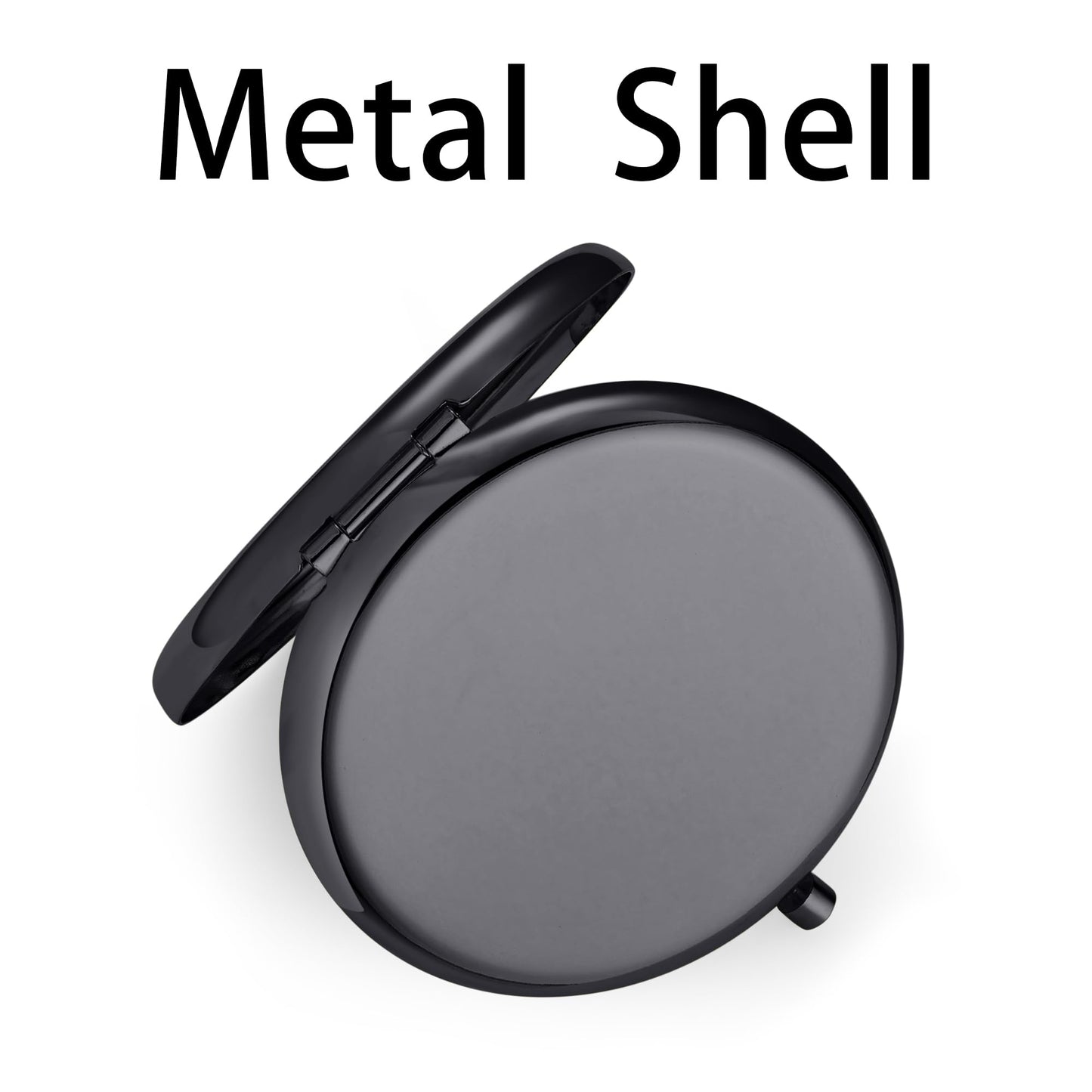Daricano Compact Mirror for Purse, Metal Round Shell, Double-Sided 1X/2X Magnifying, Portable Travel Small Makeup Mirror, Mini Pocket Mirror, Black, 4 Packs