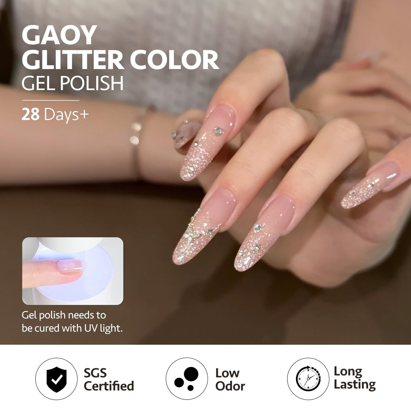 Glitter Jelly Gel Nail Polish Set - 6 Holographic Colors for Nail Art | Soak Off UV Gel