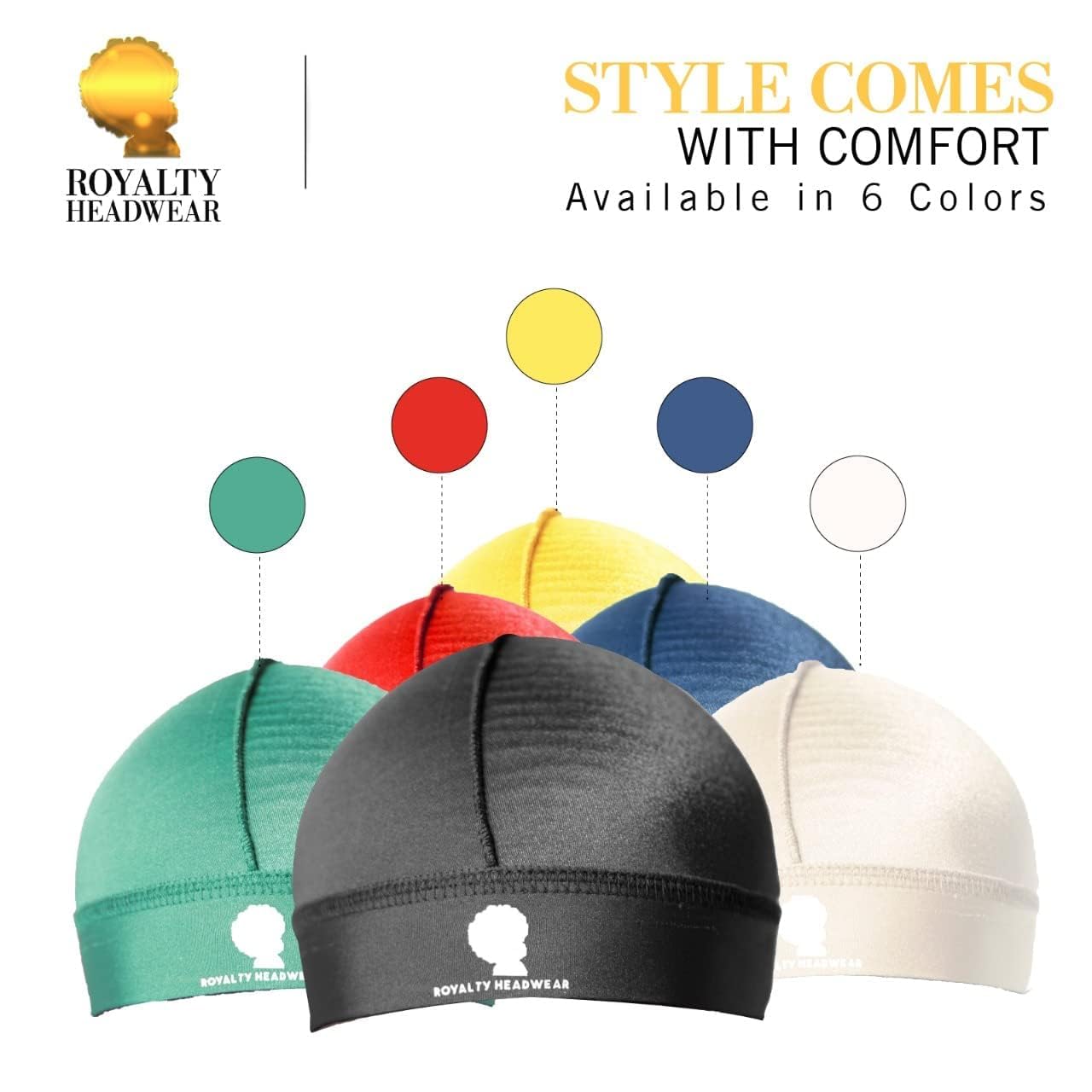 Royalty Headwear Silky Wave Cap for 360, 540 & 720 Waves, Soft Breathable Durag Skull Cap Beanie for Men (US, Alpha, One Size, Silver)