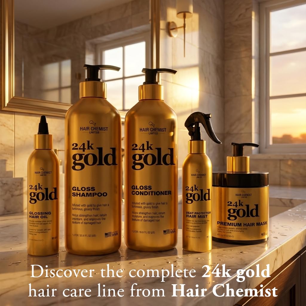 Hair Chemist 24k Gold Heat Protection Hair Mist 8 Ounce– UV & Thermal Heat Protectant Spray for Blow Drying & Flat Iron– Anti-Frizz and Shine, Lightweight, Non-Greasy Hydrating Formula– All Hair Types