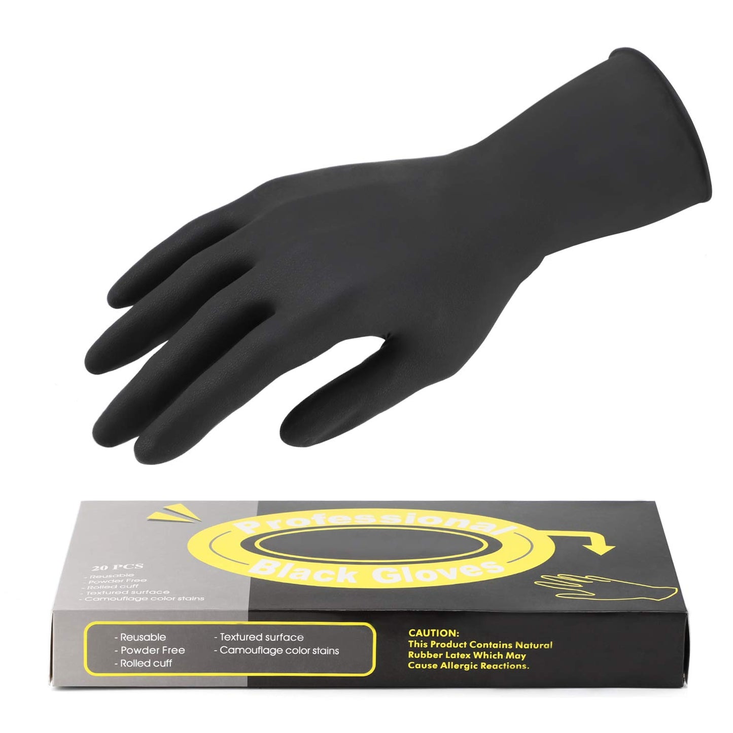 Hair Dye Gloves - 20 Count Black Reusable Rubber Gloves for Professional Hair Coloring | Medium Size