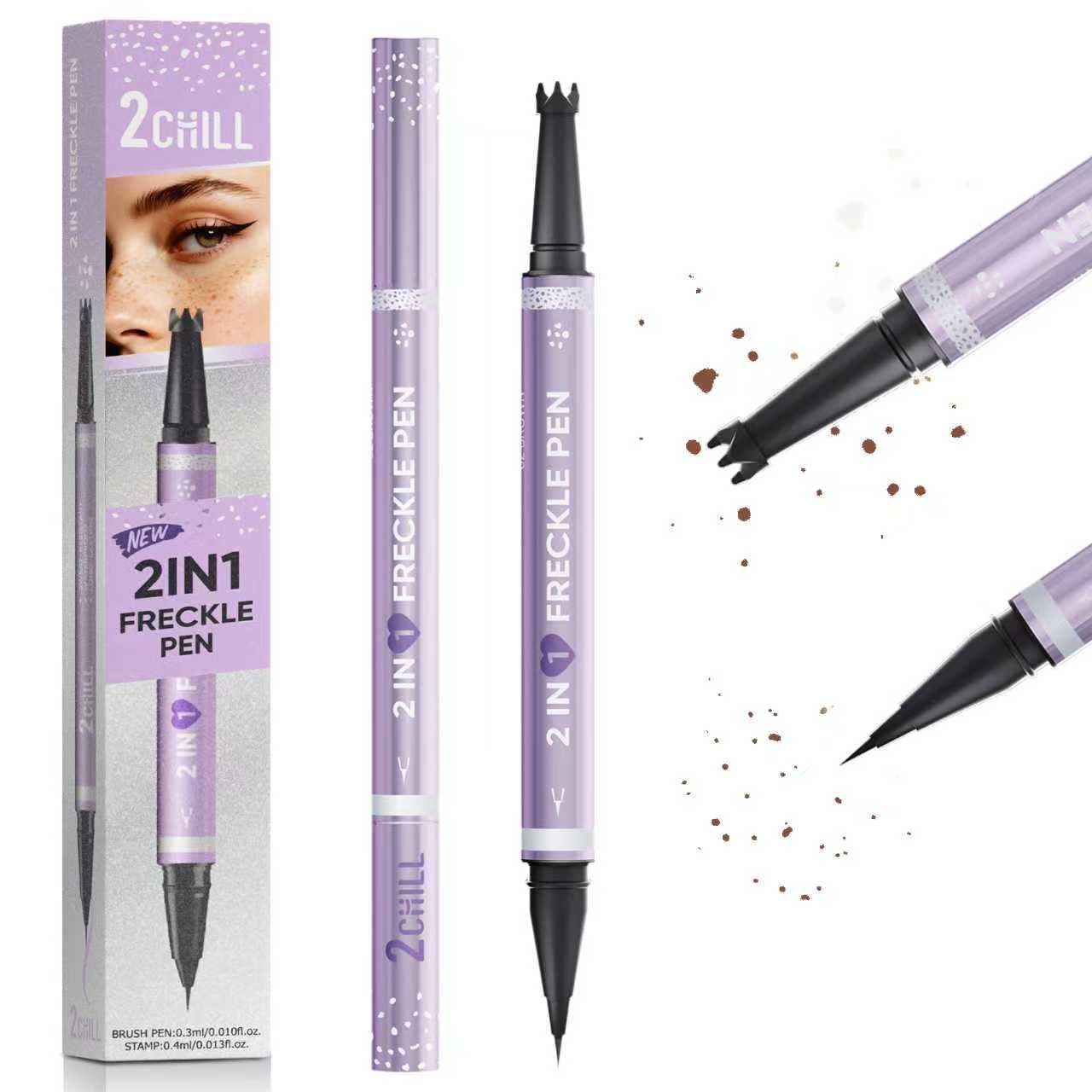 Dual Ended Freckle Pen - 2 in 1 Microblading & Eyebrow Makeup | Waterproof Natural Faux Freckles (02 Brown)
