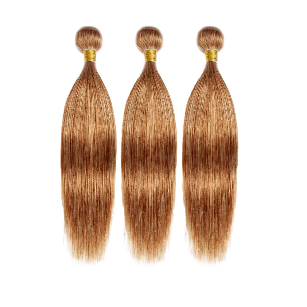 28 30 32 Inch P27/30 Human Hair Bundles Honey Brown Straight Bundles 8A Brazilian Virgin Remy 3 Bundles Double Weft Soft Real Highlight Hair Extensions