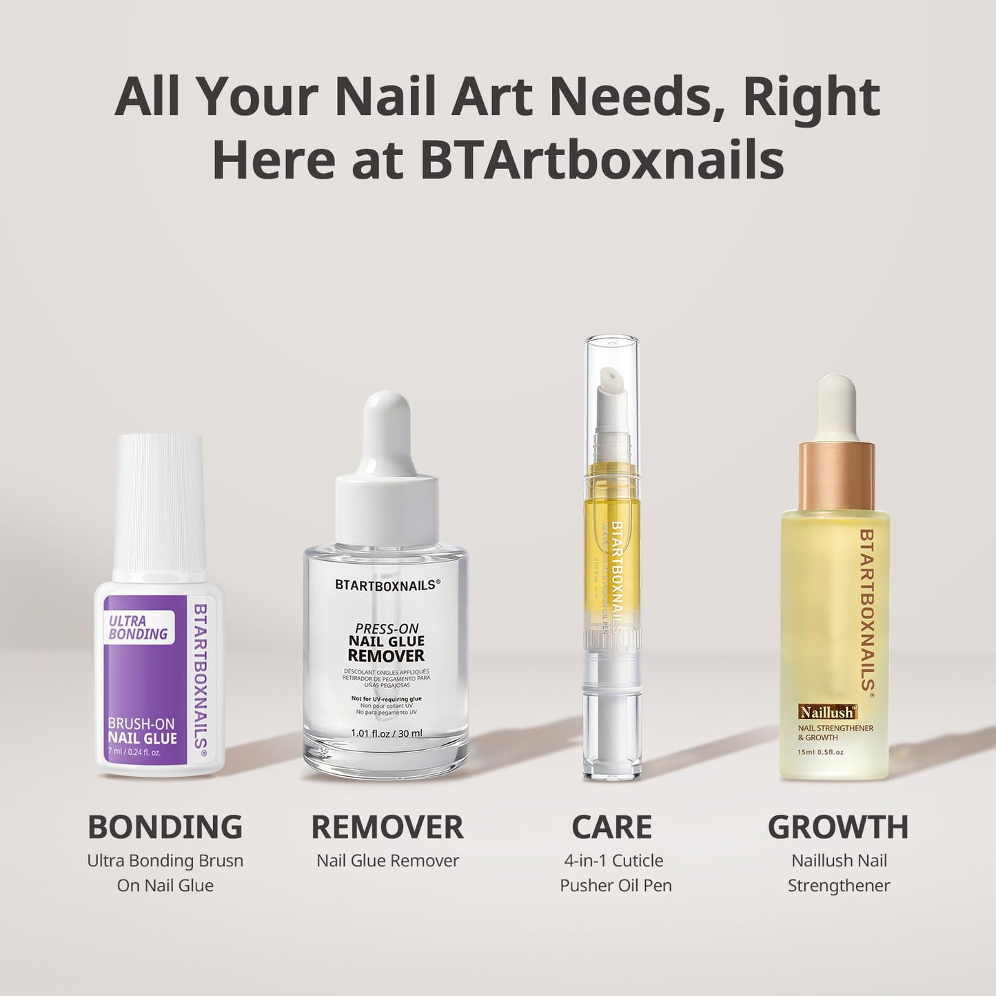 BTArtboxnails Brush On Nail Glue and Press On Nails Glue Remover Set - Acetone-Free, Odorless, Gentle & Non-Irritating Quick Apply & Remover for Fake Nails