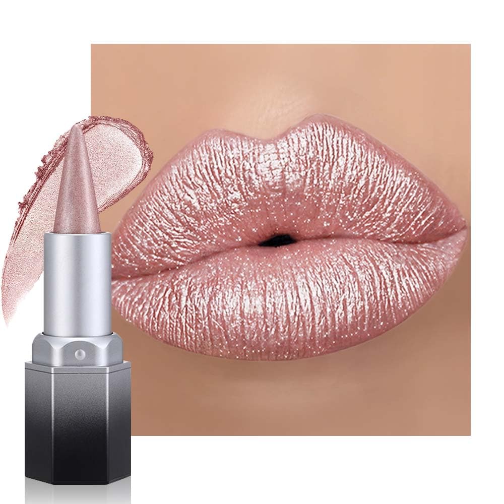 Nude Pink Shimmer Lipstick - Metallic Moisturizing Glow & Plumping Formula | Long-Lasting Waterproof (01#Nude Pink)