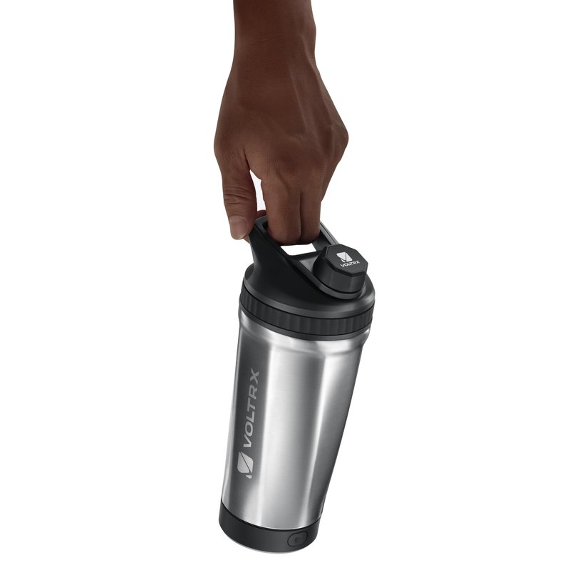 VOLTRX ChillMix Shaker Bottle Insulated Stainless Steel - USB C Rechargeable Electric Protein Shake Mixer, Shaker Cups for Protein Shakes and Meal Replacement, Obsidian Black, 16 oz