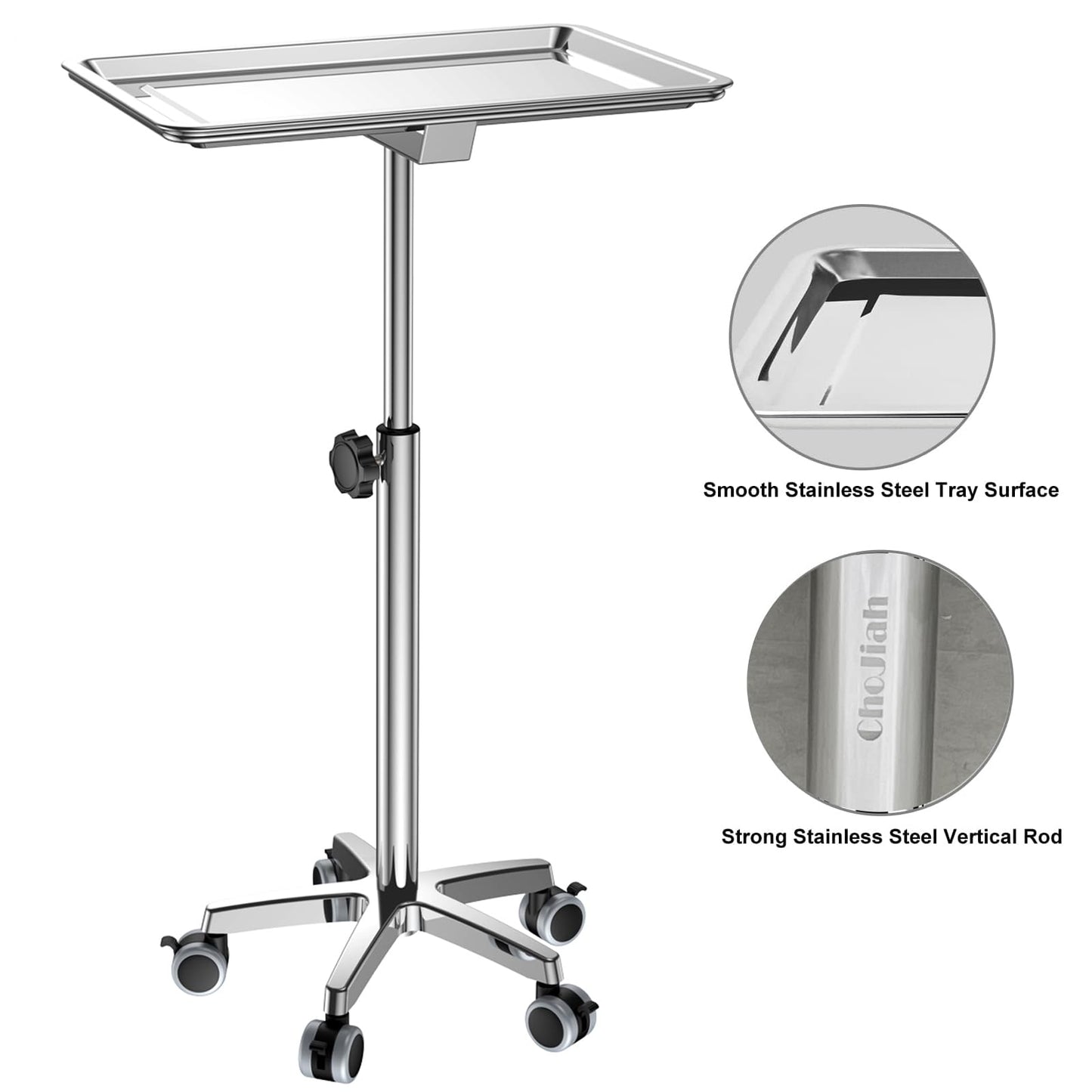 ChoJiah Extra Large Mayo Stand Rolling Salon Tray on Wheels Hairstylist Tray Heavy Duty Tattoo Tray, Ideal Use for for Hair Salon Dental Hairstylist Cart