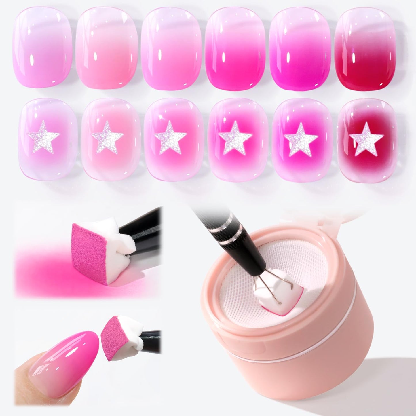 Double Rhythm Nail Art Gel Polish Set - 6 Vibrant Colors with 100 Sponges & Grabbing Pen | Perfect for Creative Designs