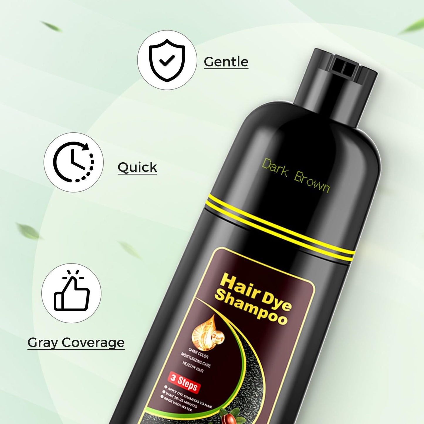 Dark Brown Hair Dye Shampoo 3 in 1,Hair Color Shampoo for Women and Men
