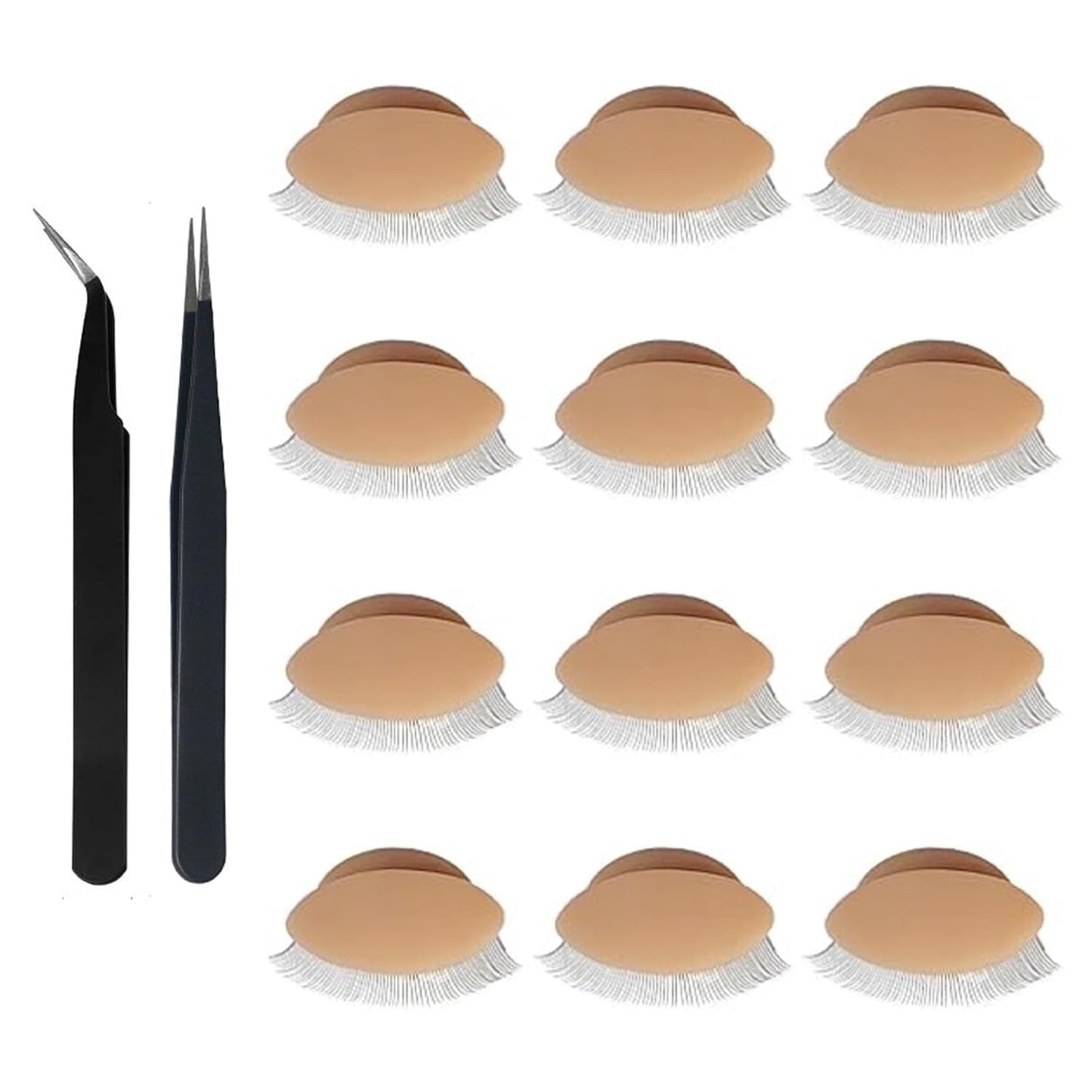 Replacement Eyelids for Mannequin Head - 12PCS Realistic Silicone Eyelash Practice Set with 2 Tweezers