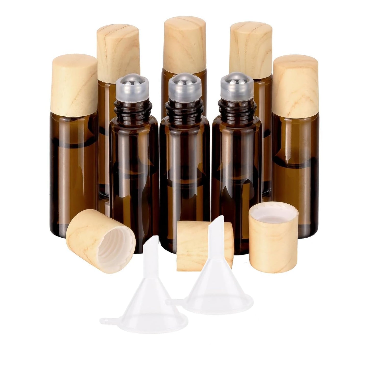 Amber Glass Roll-On Bottles - 10mL Leak-Proof Refillable Essential Oil & Perfume Containers | 8 Pack for Travel & DIY