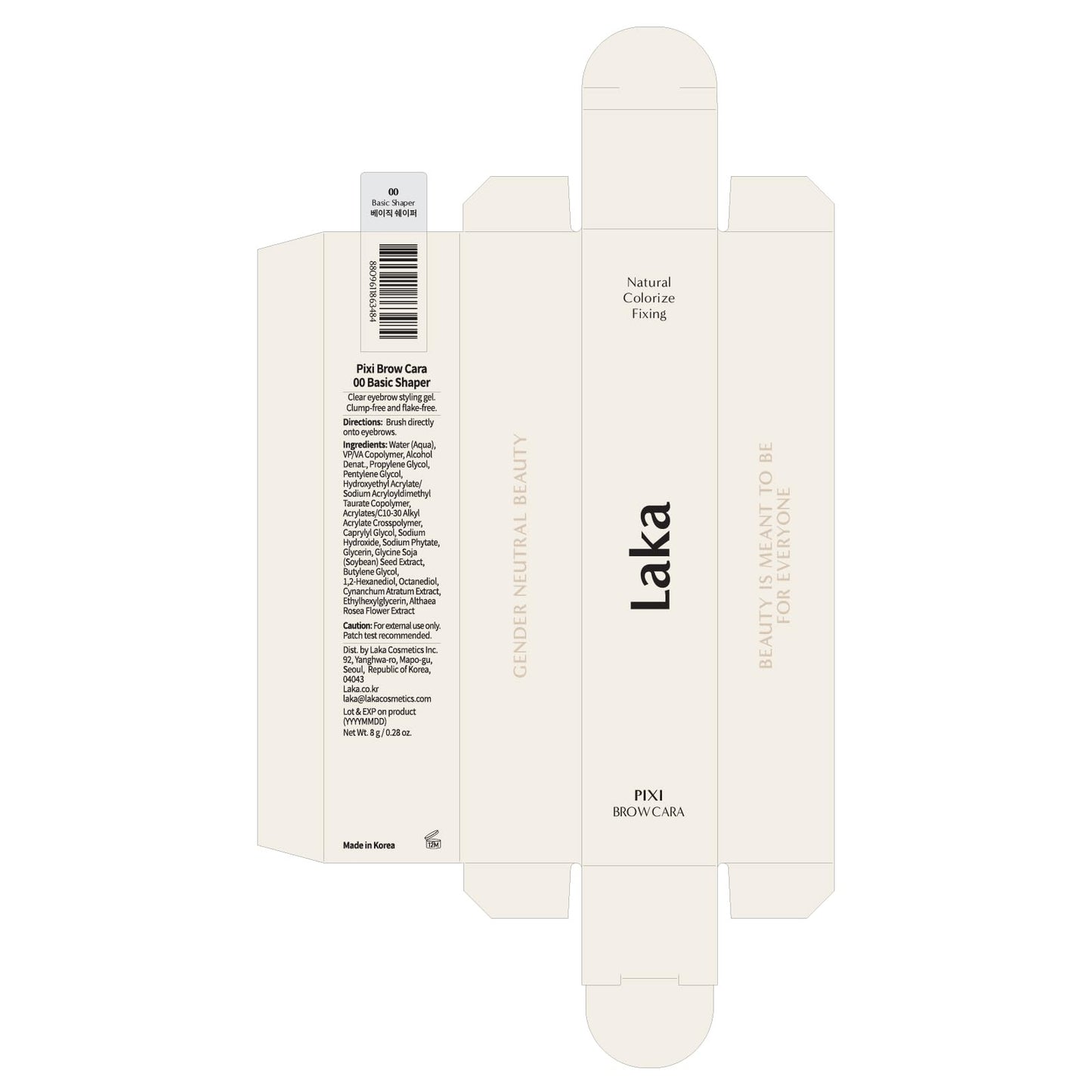 Laka Pixi Eyebrow Mascara 8g/0.28oz., Eyebrow Gel to Fix and Shape Brows, Clump-Free, Brow Fixer with Slim Precision Brush, Vegan, K-Beauty