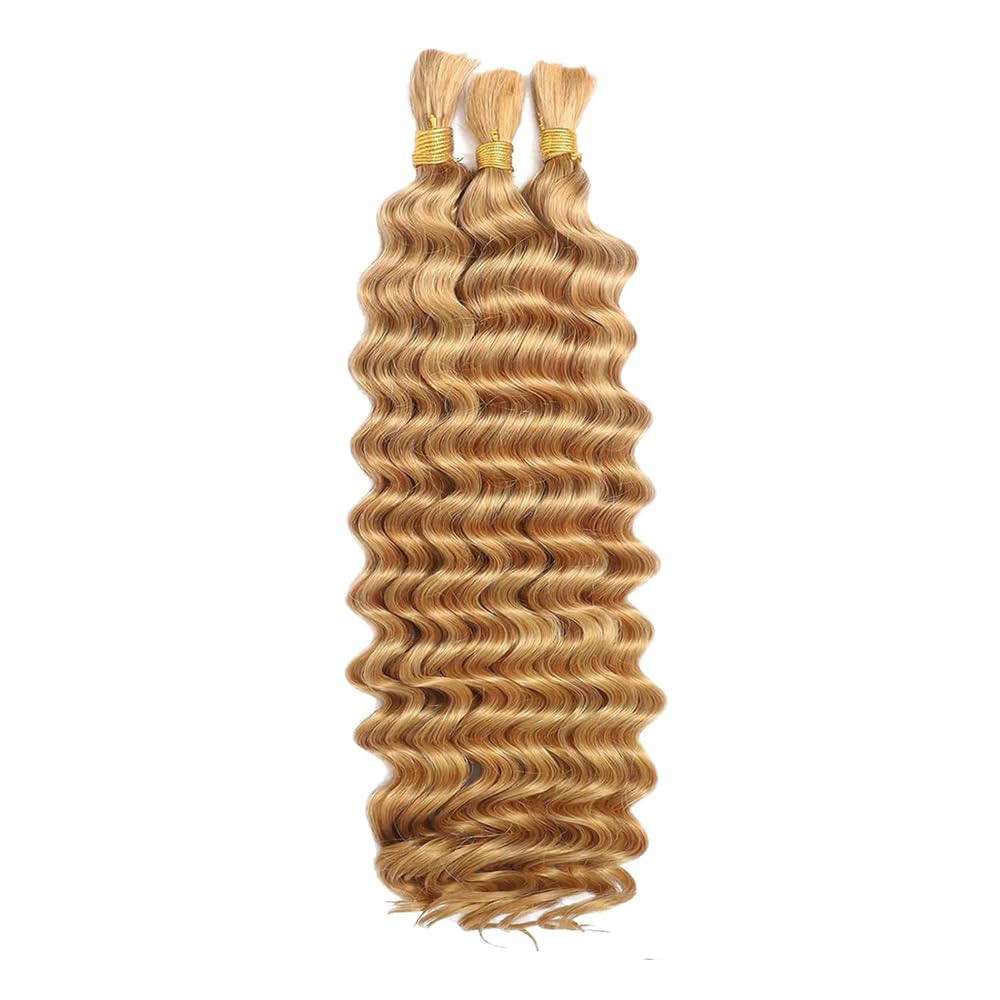 Honey Blonde Human Braiding Hair for Boho Braids 27 Blonde Deep Wave Bulk Human Hair 111g 22 Inch 27 Curly Wave Human Hair Extensions 2 Bundles/Pack