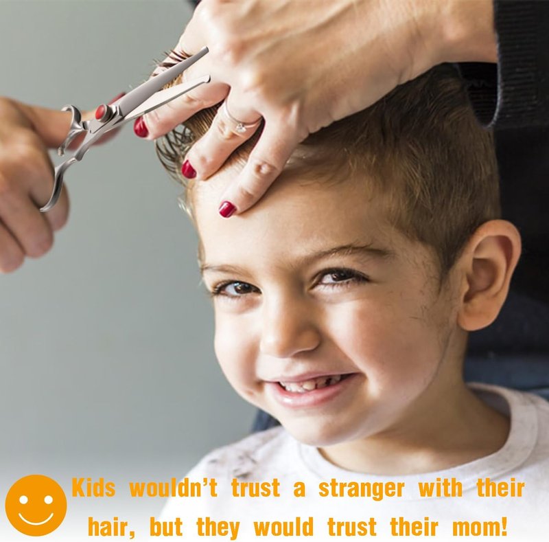 Kids Hair Cutting Scissors - Safety Rounded Tips Stainless Steel Shears for Children | 6-Inch Silver Design