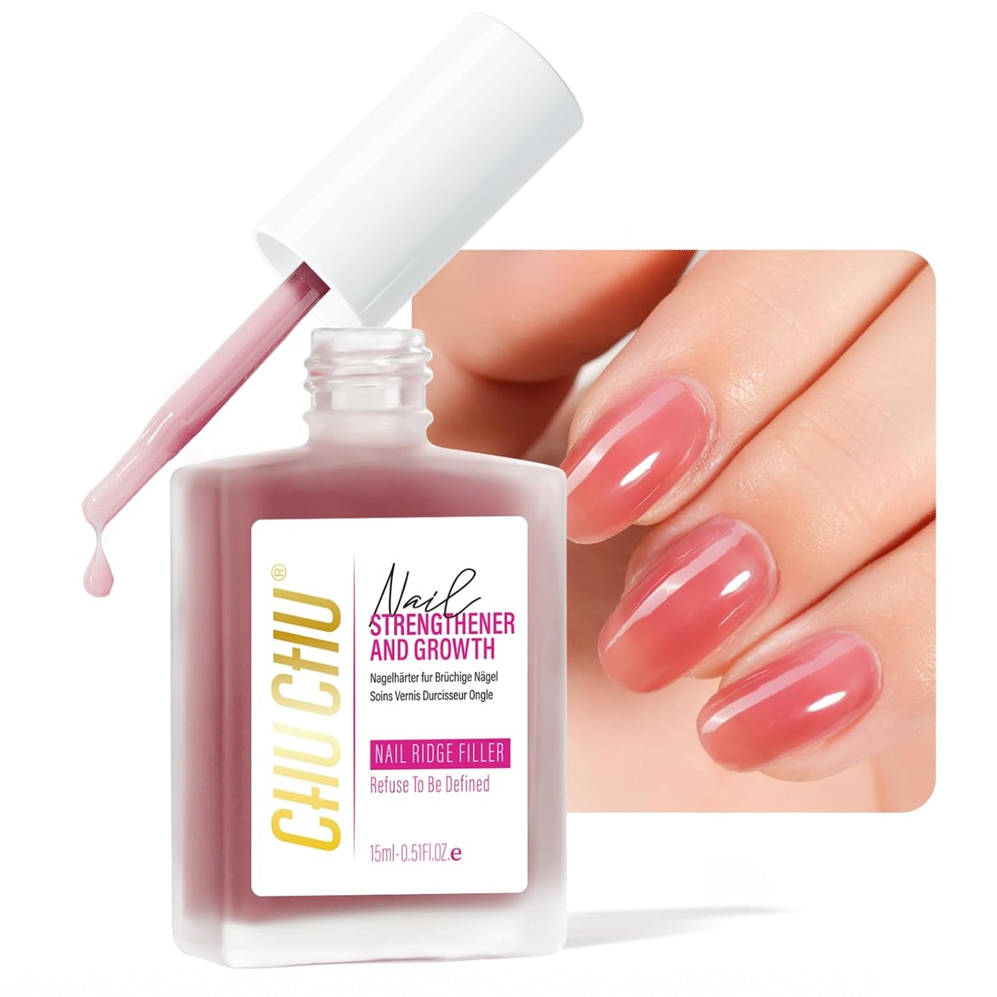Nail Repair - 8 in 1 Dusty Rose Nail Hardener & Strengthener | Protein Ridge Filler for Weak Nails, 15ml