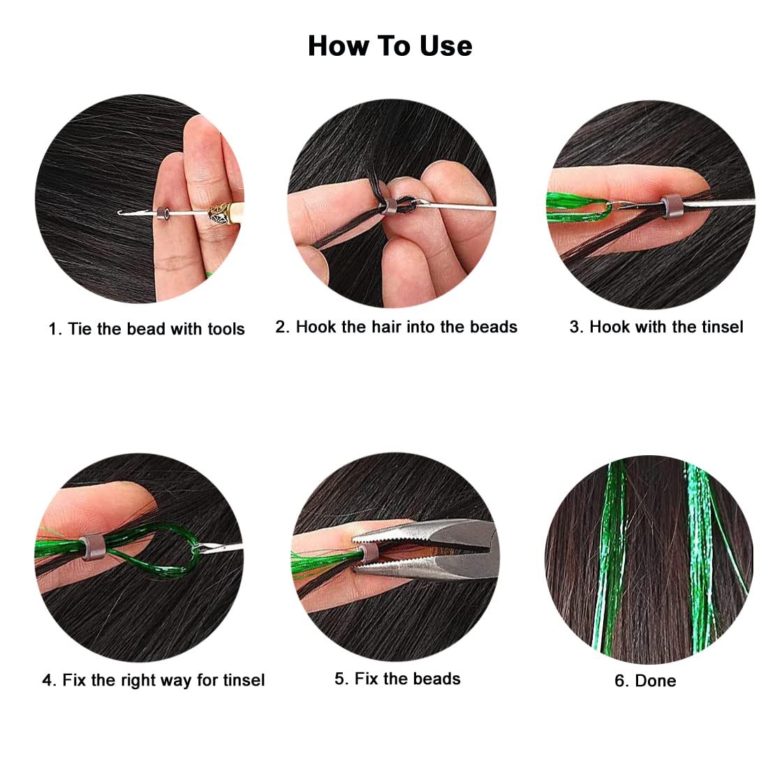 Hair Tinsel 47 Inches Hair Tinsle Kit with Tools 1200 Strands Fairy Hair Tinsel Heat Resistant Sparkling Shiny Extensions Glitter Tinsel Kit for Women Girls