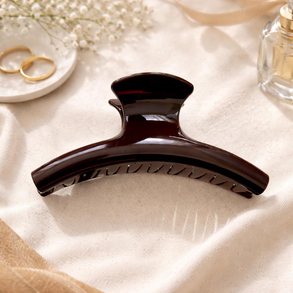 6 Inch Jumbo Claw Clip for Thick and Long Hair, Strong Grip Extra Large Hair Clips with Curved Design, Acrylic Non-Slip Oversized Hair Jaw Clip for Women Girls - Chocolate