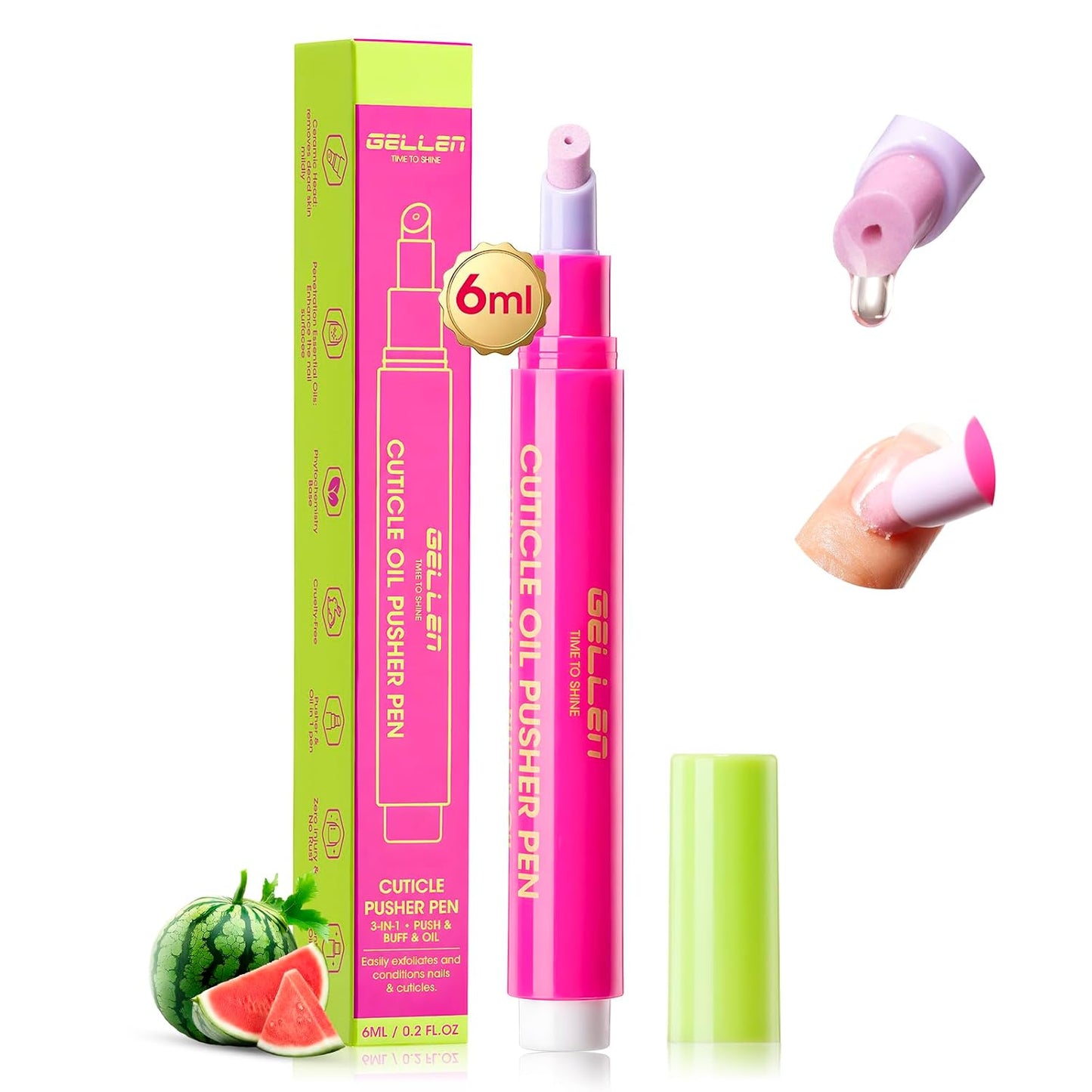 Gellen Cuticle Pusher Oil Pen Set - 3 Pcs Ceramic Cuticle Remover & Moisturizing Oil for Home & Salon Care