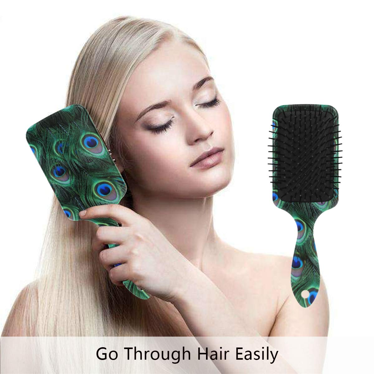 Peacock Feather Hair Brush for Wet & Dry Hair Grip Soft Bristles for Anti Static & Frizz Air Cushion Comb for Women Girls